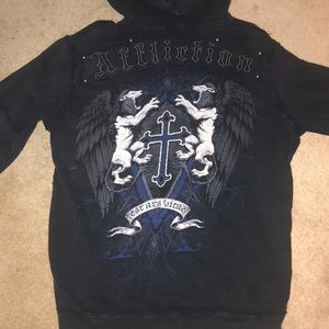 Affliction Distressed men’s zip up hoodie jacket